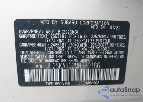 2021 Subaru Forester Premium from USA, damaged, VIN JF2SKAJC2MH580166
